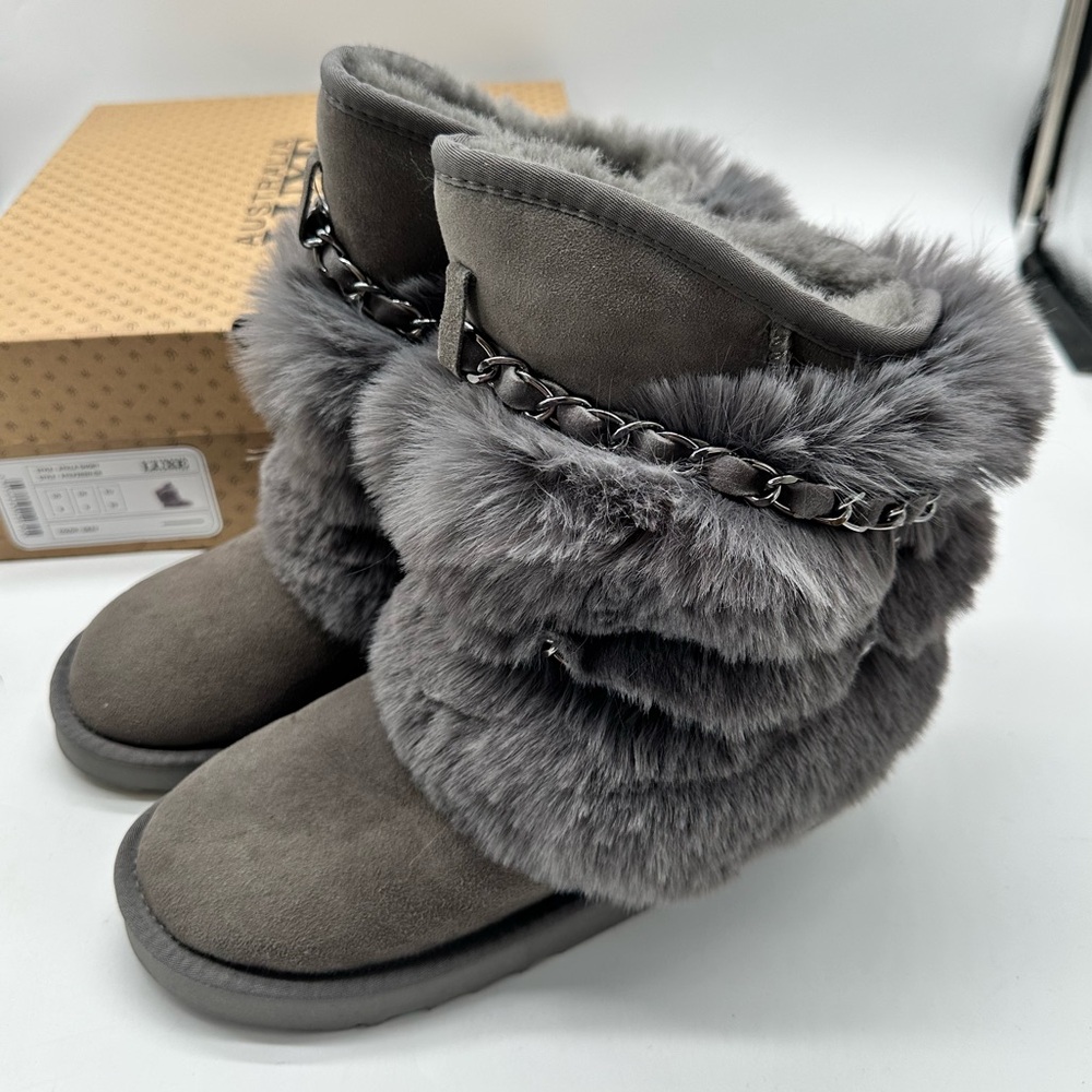Australia Luxe Collective NWT Atilla Short Shearling Boots Gray US 8 | EU 39